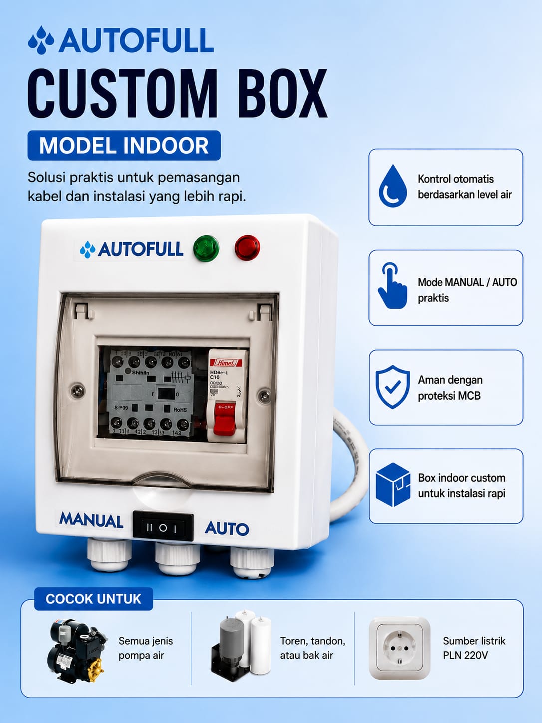 control pompa air otomatis box custom dalam