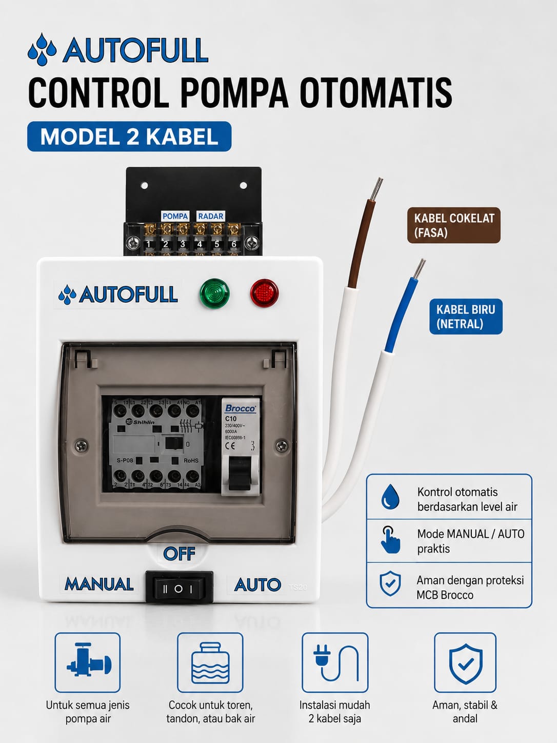 control pompa air otomatis broco